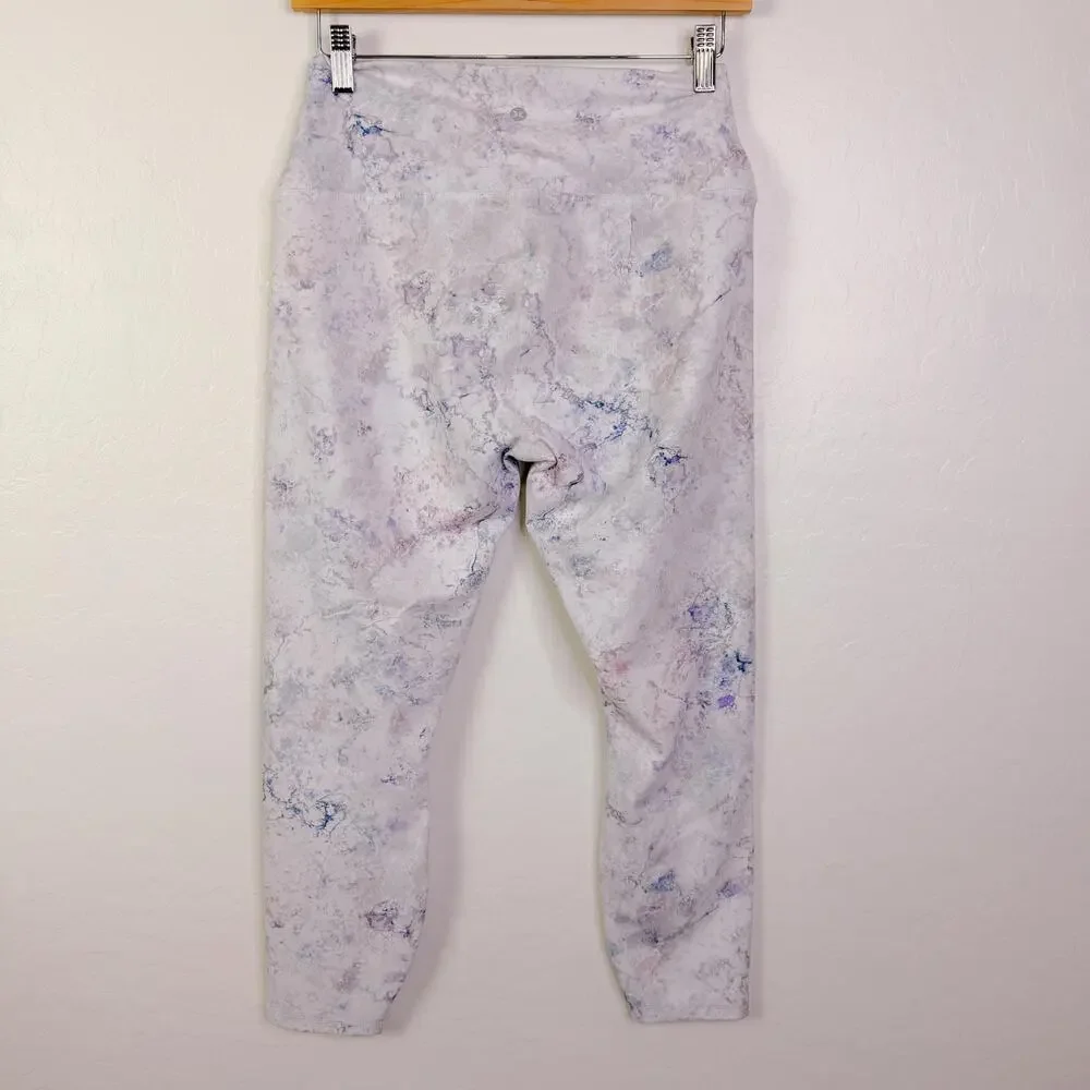 RBX Tie Dye Marble Print High Waisted Cropped Leggings White Workout Size Large
